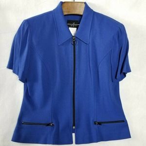 Positive Attitude Blouse Size 12 Zip Up Blue